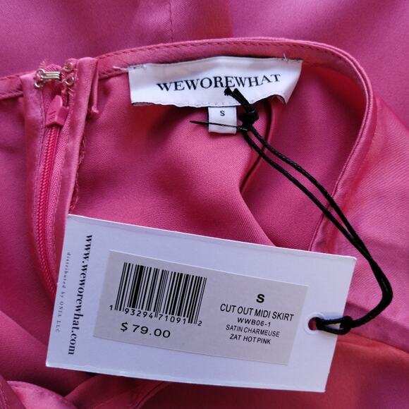 R WeWoreWhat Womens Hot Pink Satin Charmeuse Cut Out Waist Tie Midi Skirt NWT S - Picture 11 of 12